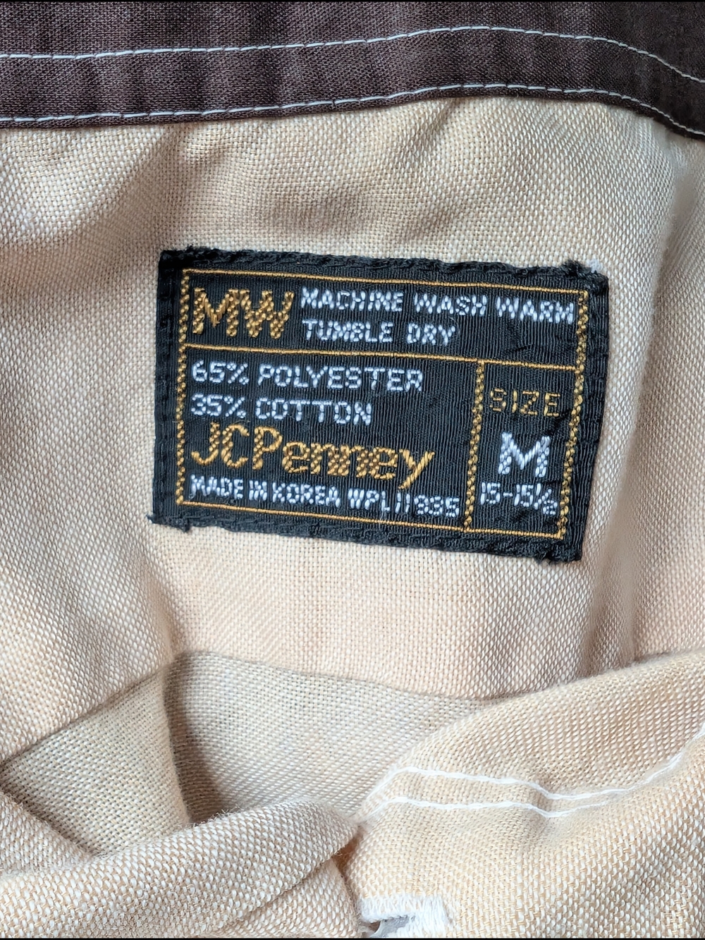 VTG 70s JCPenney MW Shirt Mens Medium Tan Butterfly Collar Contrast Disco Boho - Picture 12 of 15